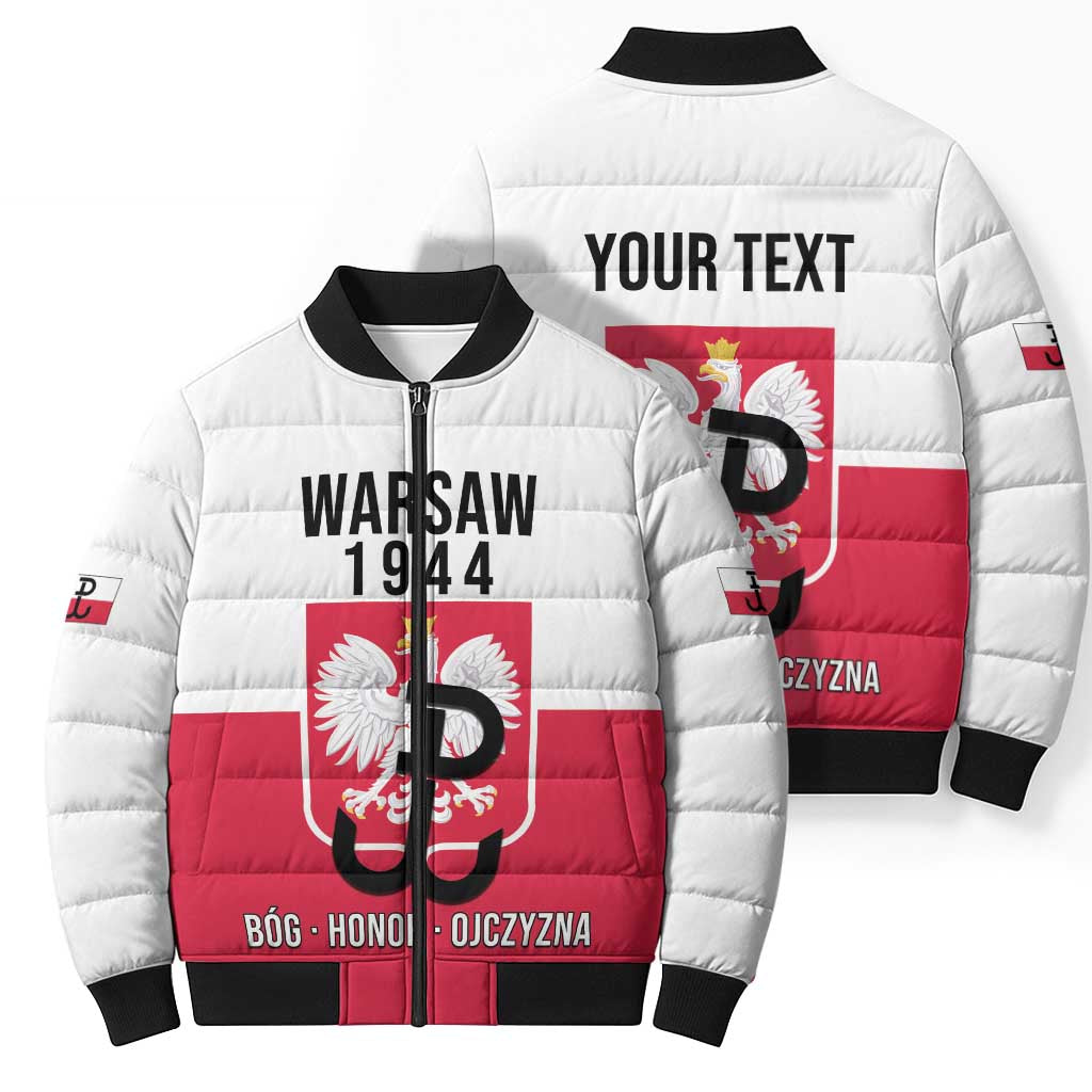 Personalized Warsaw Uprising 1944 Poland Bomber Puffer Jacket White Eagle Kotwica Bóg Honor Ojczyzna