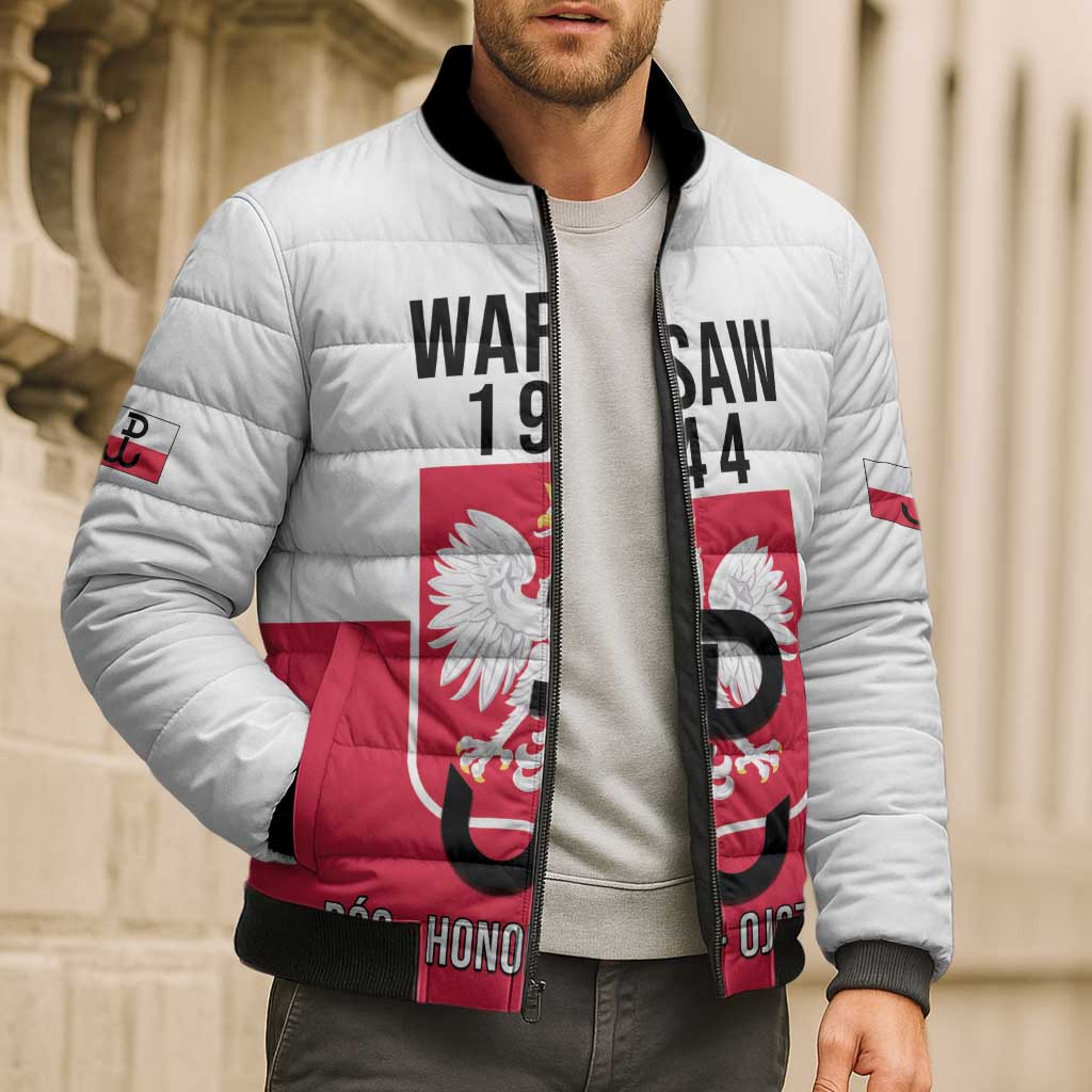 Personalized Warsaw Uprising 1944 Poland Bomber Puffer Jacket White Eagle Kotwica Bóg Honor Ojczyzna