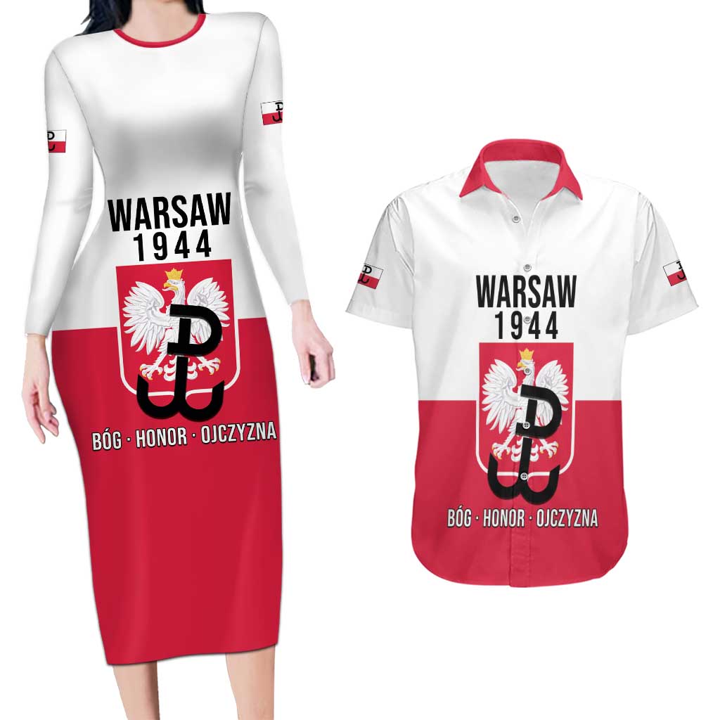 Personalized Warsaw Uprising 1944 Poland Couples Matching Long Sleeve Bodycon Dress and Hawaiian Shirt White Eagle Kotwica Bóg Honor Ojczyzna