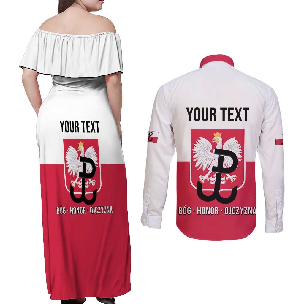 Personalized Warsaw Uprising 1944 Poland Couples Matching Off Shoulder Maxi Dress and Long Sleeve Button Shirt White Eagle Kotwica Bóg Honor Ojczyzna