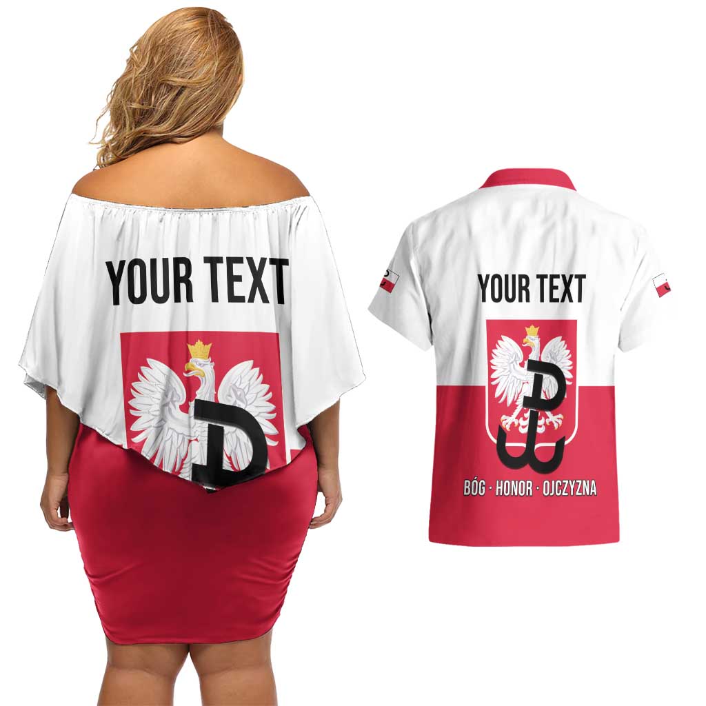 Personalized Warsaw Uprising 1944 Poland Couples Matching Off Shoulder Short Dress and Hawaiian Shirt White Eagle Kotwica Bóg Honor Ojczyzna