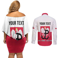 Personalized Warsaw Uprising 1944 Poland Couples Matching Off Shoulder Short Dress and Long Sleeve Button Shirt White Eagle Kotwica Bóg Honor Ojczyzna