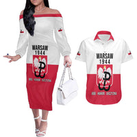 Personalized Warsaw Uprising 1944 Poland Couples Matching Off The Shoulder Long Sleeve Dress and Hawaiian Shirt White Eagle Kotwica Bóg Honor Ojczyzna