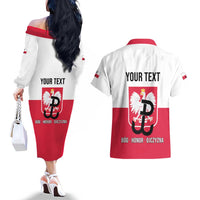 Personalized Warsaw Uprising 1944 Poland Couples Matching Off The Shoulder Long Sleeve Dress and Hawaiian Shirt White Eagle Kotwica Bóg Honor Ojczyzna