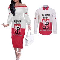 Personalized Warsaw Uprising 1944 Poland Couples Matching Off The Shoulder Long Sleeve Dress and Long Sleeve Button Shirt White Eagle Kotwica Bóg Honor Ojczyzna