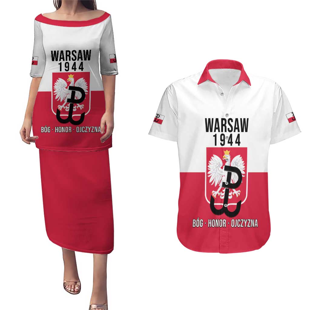 Personalized Warsaw Uprising 1944 Poland Couples Matching Puletasi and Hawaiian Shirt White Eagle Kotwica Bóg Honor Ojczyzna