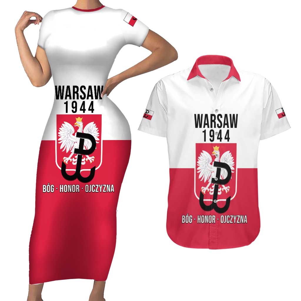 Personalized Warsaw Uprising 1944 Poland Couples Matching Short Sleeve Bodycon Dress and Hawaiian Shirt White Eagle Kotwica Bóg Honor Ojczyzna