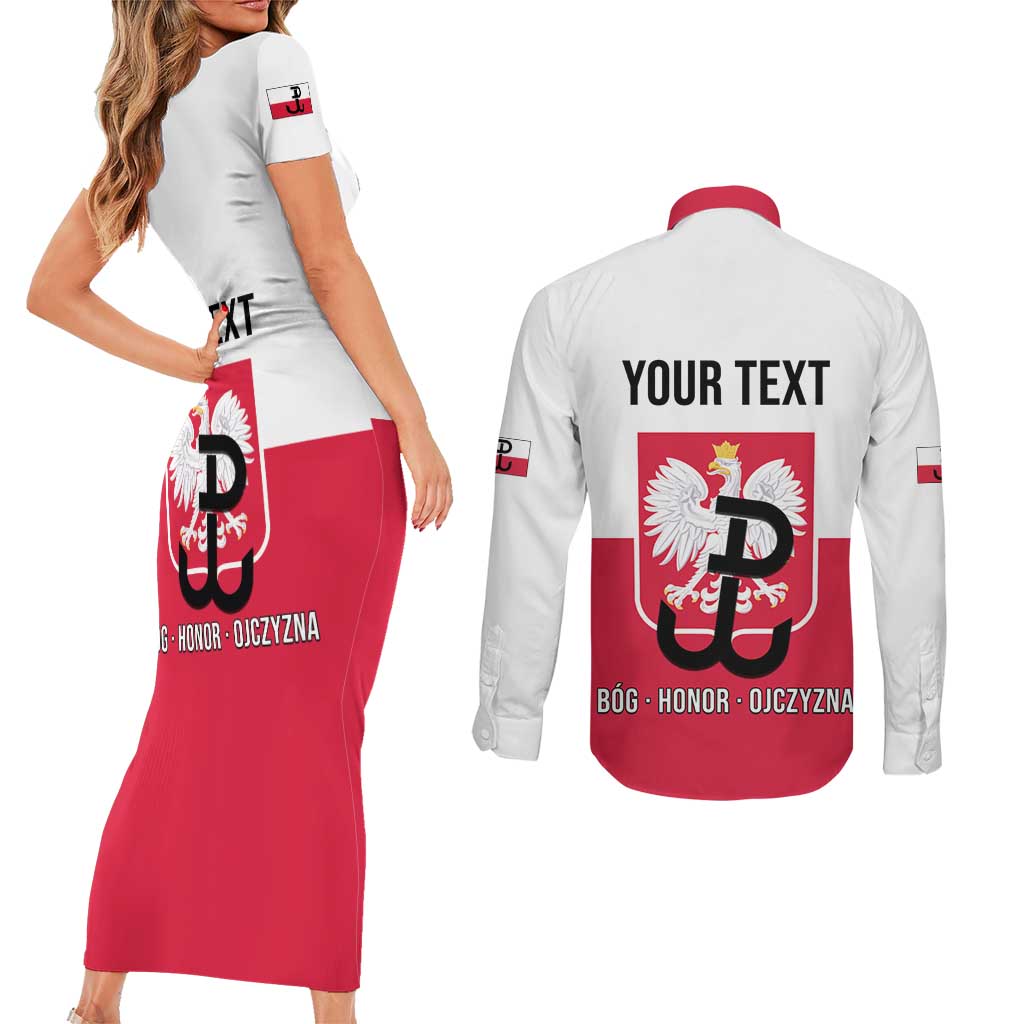 Personalized Warsaw Uprising 1944 Poland Couples Matching Short Sleeve Bodycon Dress and Long Sleeve Button Shirt White Eagle Kotwica Bóg Honor Ojczyzna