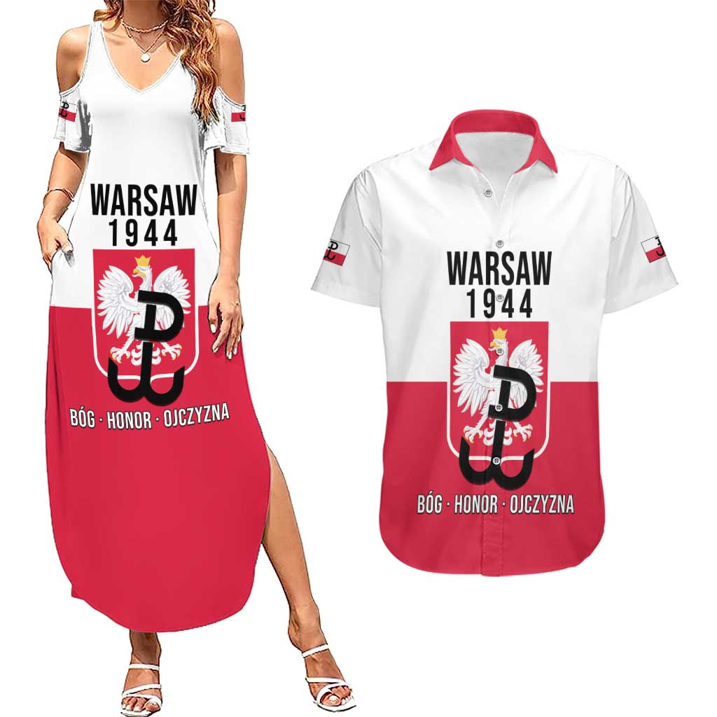 Personalized Warsaw Uprising 1944 Poland Couples Matching Summer Maxi Dress and Hawaiian Shirt White Eagle Kotwica Bóg Honor Ojczyzna
