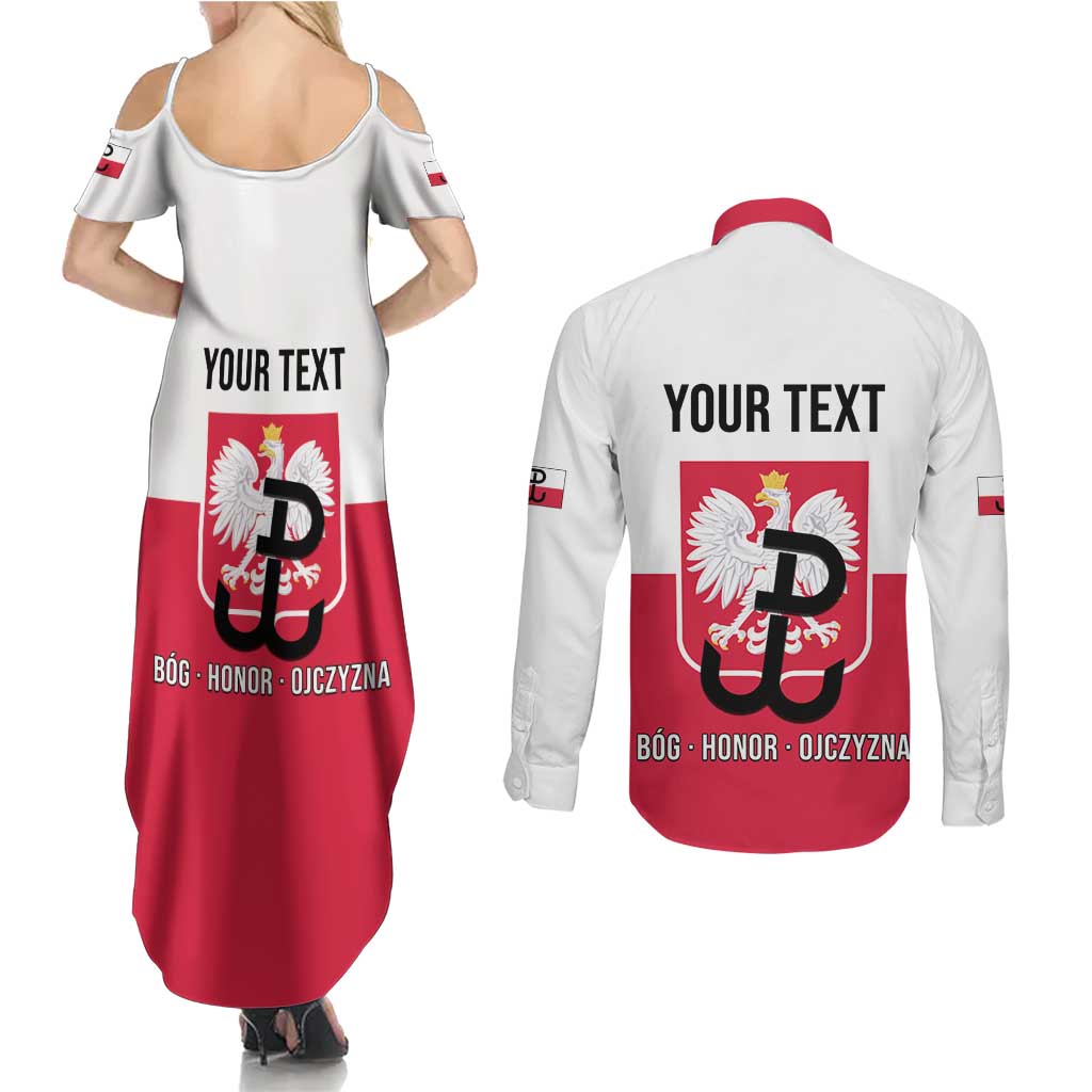 Personalized Warsaw Uprising 1944 Poland Couples Matching Summer Maxi Dress and Long Sleeve Button Shirt White Eagle Kotwica Bóg Honor Ojczyzna