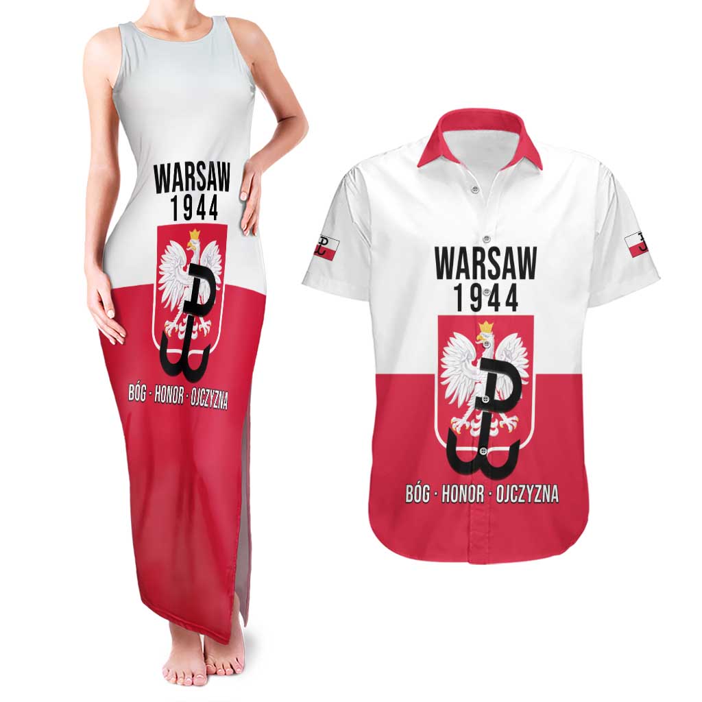 Personalized Warsaw Uprising 1944 Poland Couples Matching Tank Maxi Dress and Hawaiian Shirt White Eagle Kotwica Bóg Honor Ojczyzna