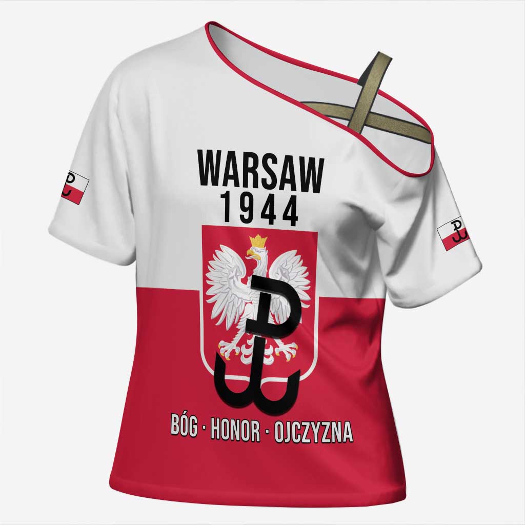 Personalized Warsaw Uprising 1944 Poland Cross Shoulder Shirt White Eagle Kotwica Bóg Honor Ojczyzna