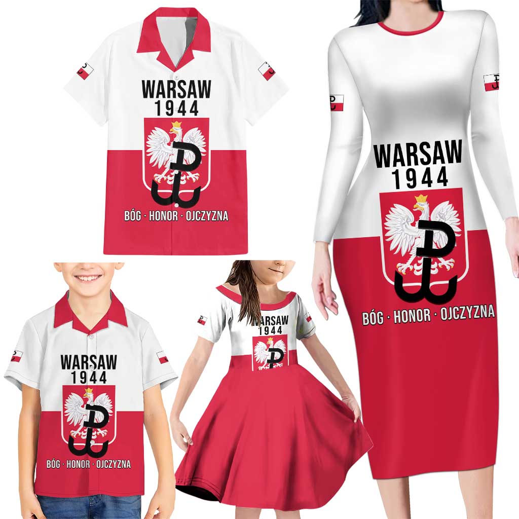 Personalized Warsaw Uprising 1944 Poland Family Matching Long Sleeve Bodycon Dress and Hawaiian Shirt White Eagle Kotwica Bóg Honor Ojczyzna