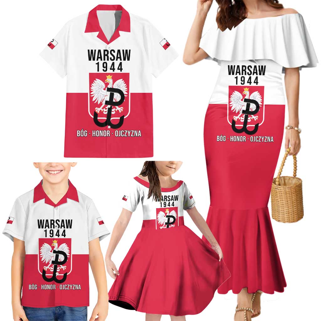 Personalized Warsaw Uprising 1944 Poland Family Matching Mermaid Dress and Hawaiian Shirt White Eagle Kotwica Bóg Honor Ojczyzna