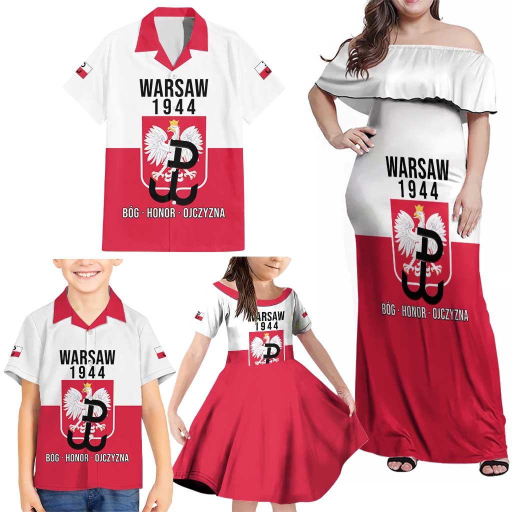 Personalized Warsaw Uprising 1944 Poland Family Matching Off Shoulder Maxi Dress and Hawaiian Shirt White Eagle Kotwica Bóg Honor Ojczyzna