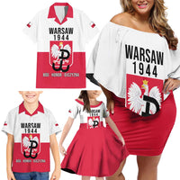 Personalized Warsaw Uprising 1944 Poland Family Matching Off Shoulder Short Dress and Hawaiian Shirt White Eagle Kotwica Bóg Honor Ojczyzna