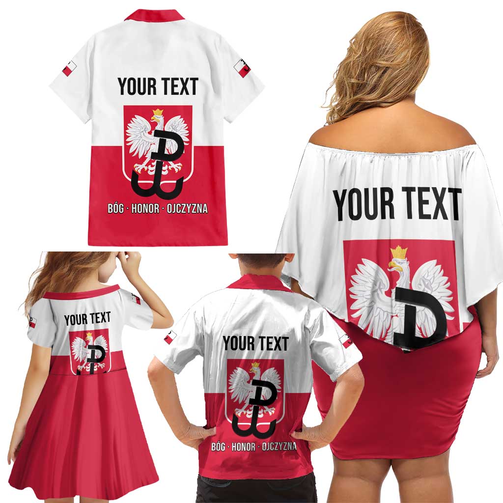 Personalized Warsaw Uprising 1944 Poland Family Matching Off Shoulder Short Dress and Hawaiian Shirt White Eagle Kotwica Bóg Honor Ojczyzna