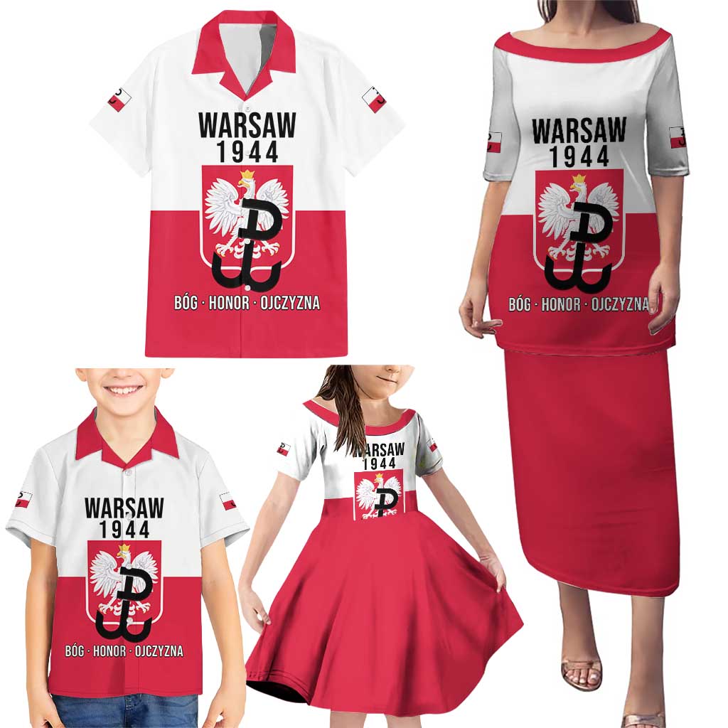 Personalized Warsaw Uprising 1944 Poland Family Matching Puletasi and Hawaiian Shirt White Eagle Kotwica Bóg Honor Ojczyzna