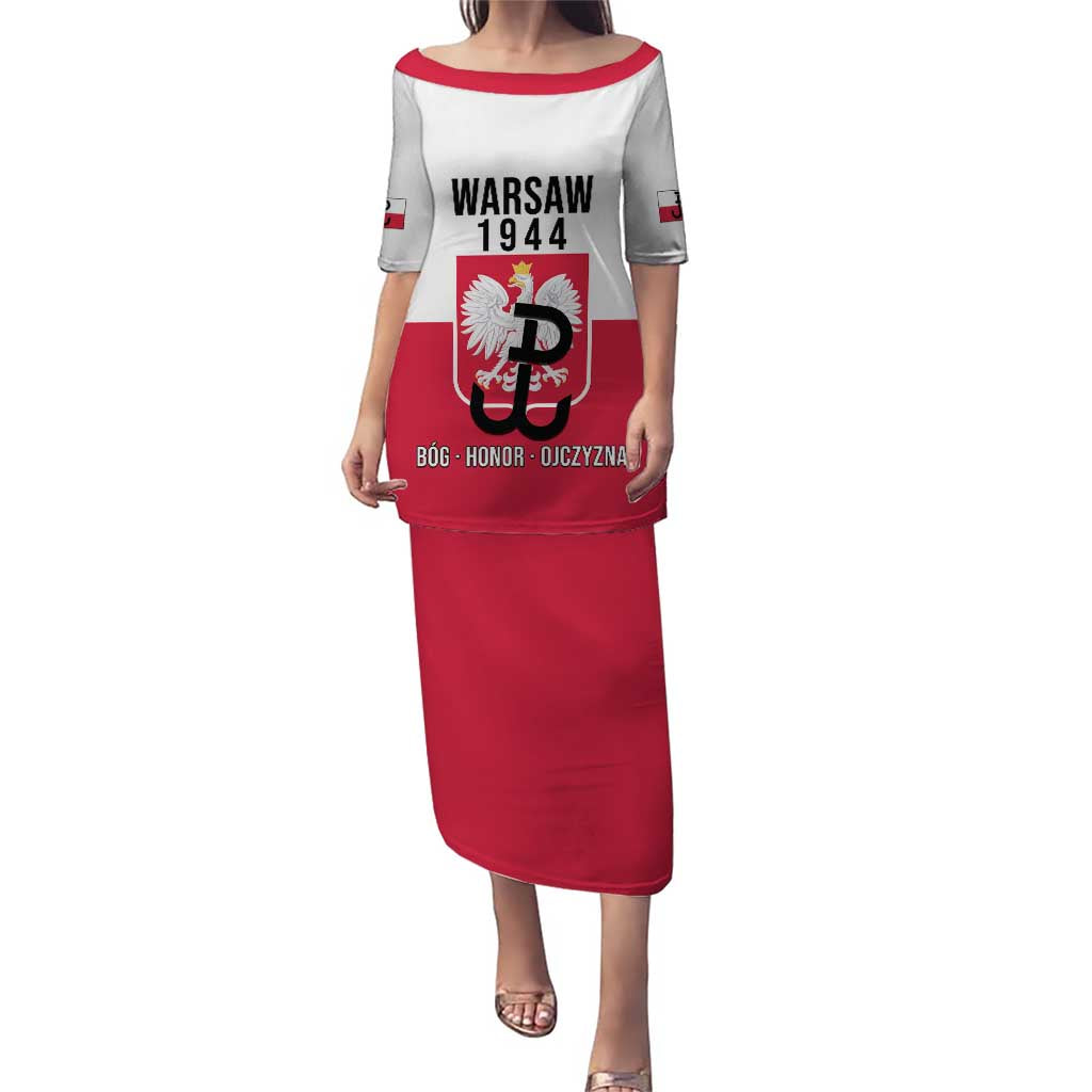 Personalized Warsaw Uprising 1944 Poland Family Matching Puletasi and Hawaiian Shirt White Eagle Kotwica Bóg Honor Ojczyzna