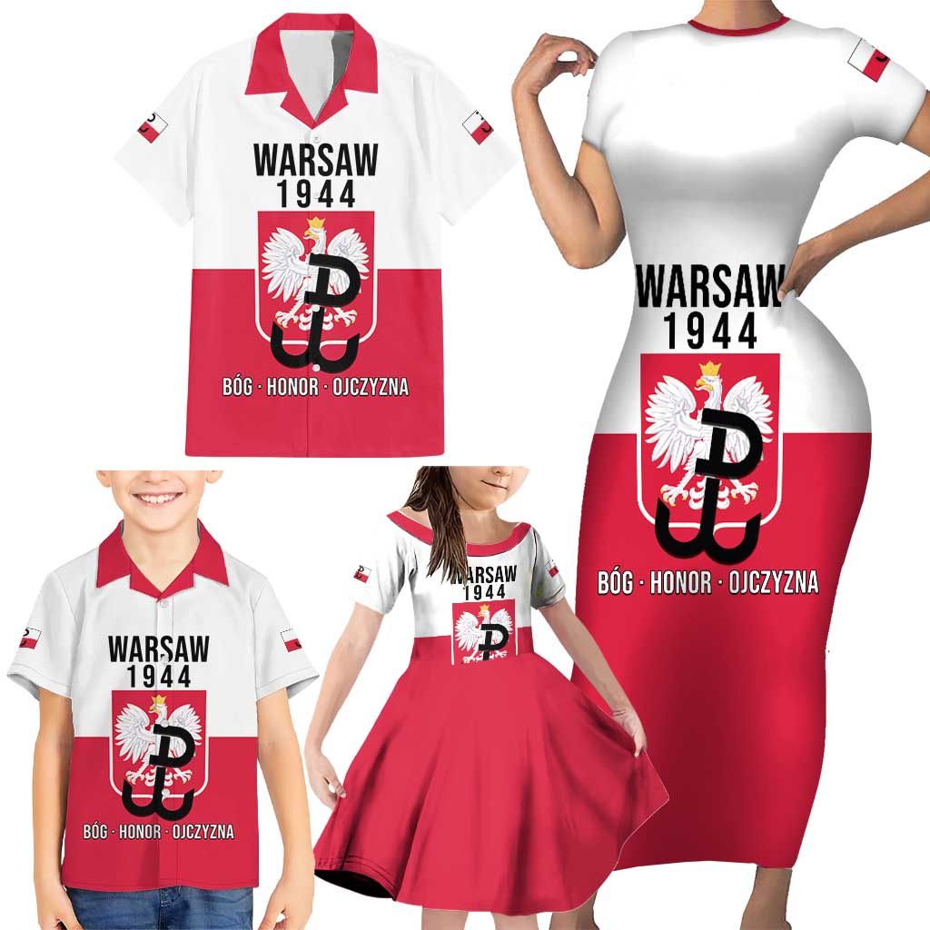 Personalized Warsaw Uprising 1944 Poland Family Matching Short Sleeve Bodycon Dress and Hawaiian Shirt White Eagle Kotwica Bóg Honor Ojczyzna