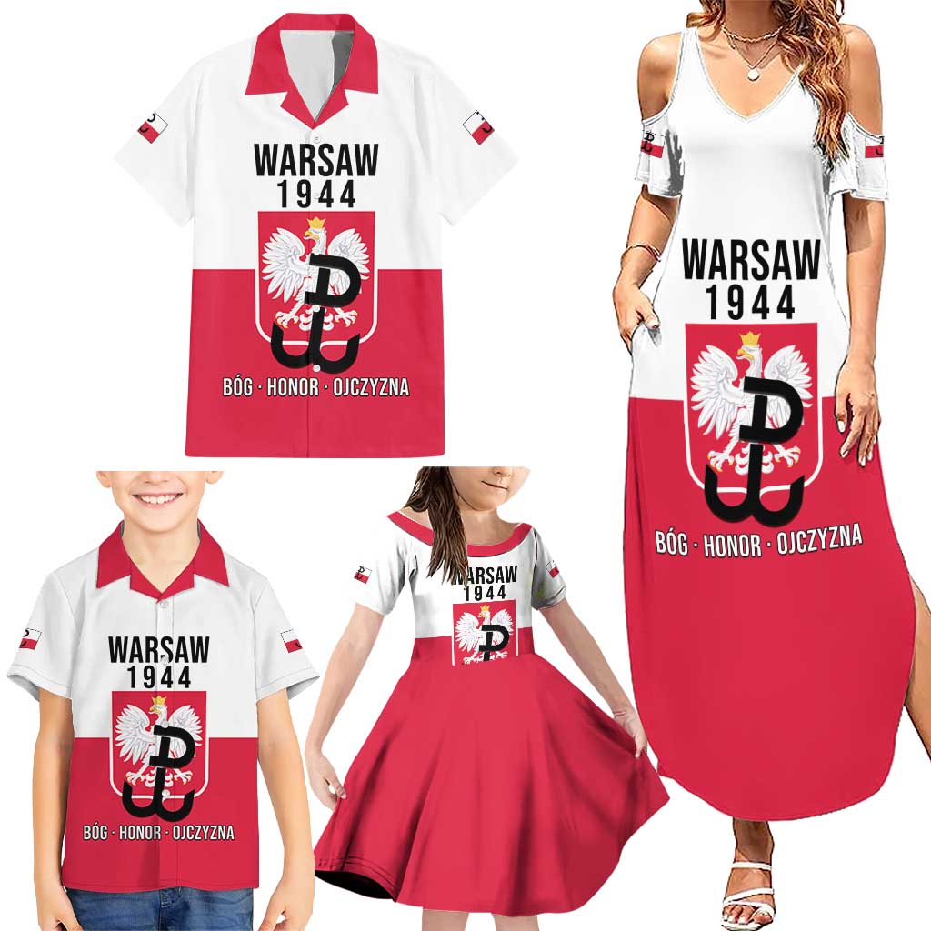 Personalized Warsaw Uprising 1944 Poland Family Matching Summer Maxi Dress and Hawaiian Shirt White Eagle Kotwica Bóg Honor Ojczyzna