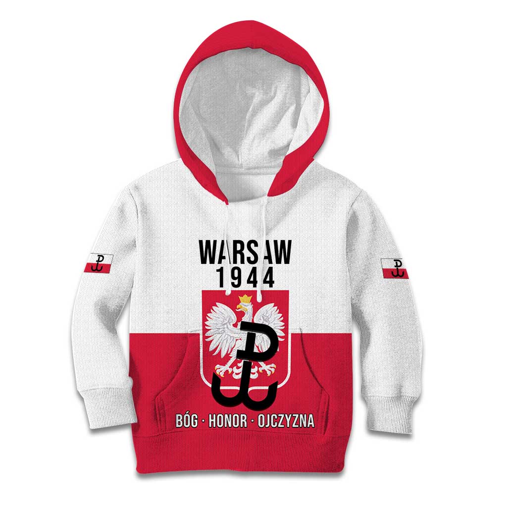Personalized Warsaw Uprising 1944 Poland Kid Hoodie White Eagle Kotwica Bóg Honor Ojczyzna