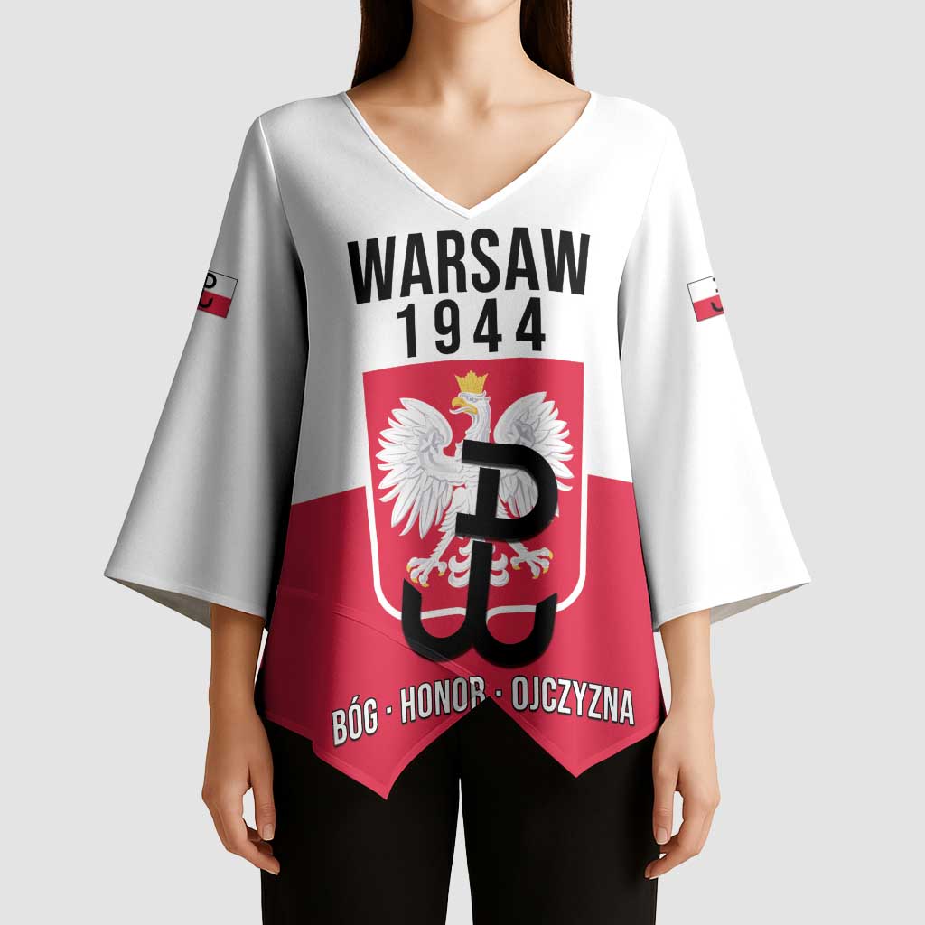 Personalized Warsaw Uprising 1944 Poland Kimono Sleeve Blouse White Eagle Kotwica Bóg Honor Ojczyzna