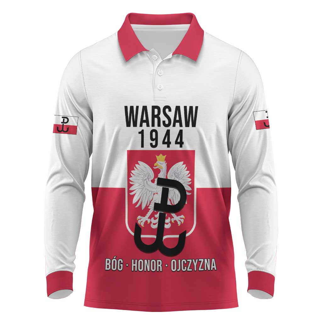 Personalized Warsaw Uprising 1944 Poland Long Sleeve Polo Shirt White Eagle Kotwica Bóg Honor Ojczyzna