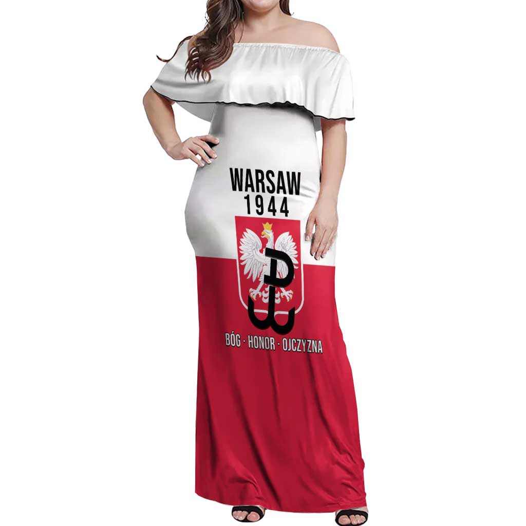 Personalized Warsaw Uprising 1944 Poland Off Shoulder Maxi Dress White Eagle Kotwica Bóg Honor Ojczyzna