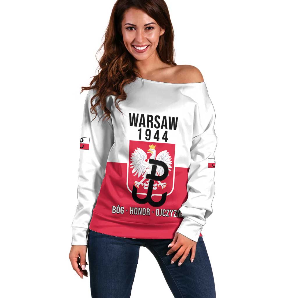 Personalized Warsaw Uprising 1944 Poland Off Shoulder Sweater White Eagle Kotwica Bóg Honor Ojczyzna