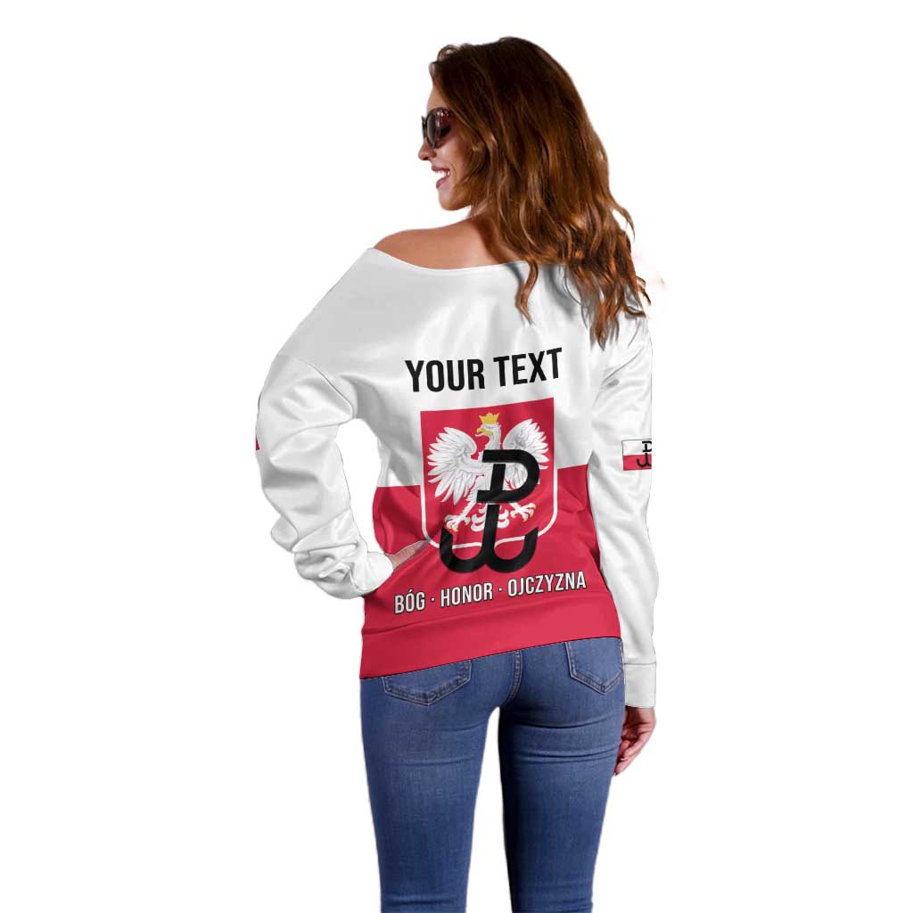 Personalized Warsaw Uprising 1944 Poland Off Shoulder Sweater White Eagle Kotwica Bóg Honor Ojczyzna