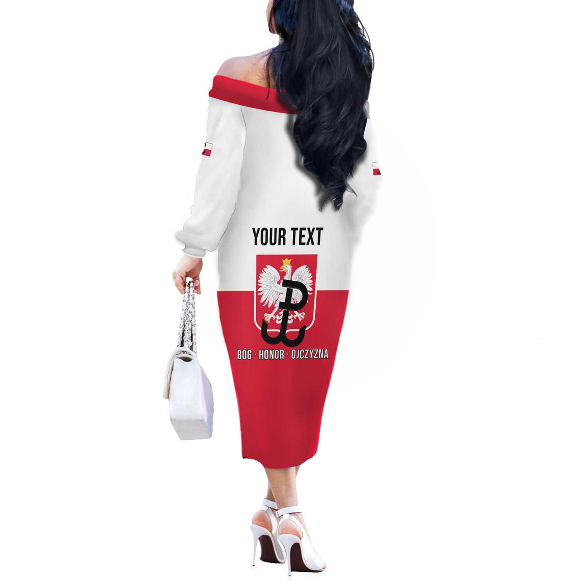 Personalized Warsaw Uprising 1944 Poland Off The Shoulder Long Sleeve Dress White Eagle Kotwica Bóg Honor Ojczyzna