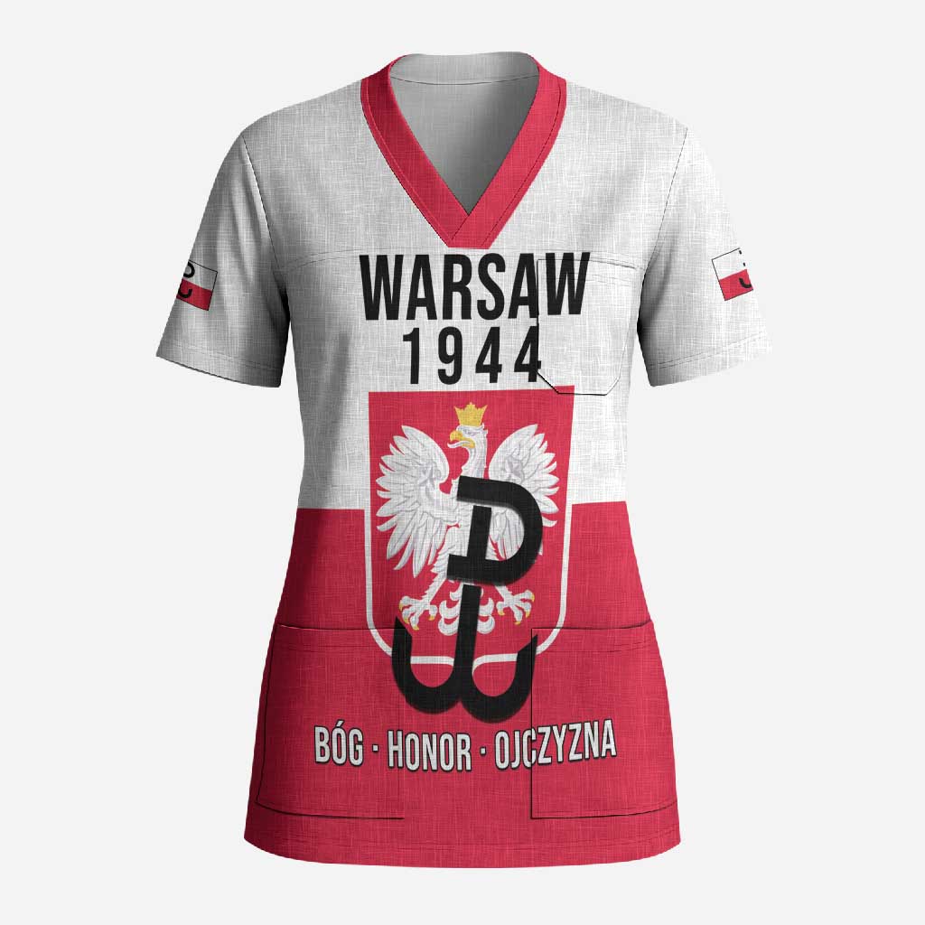 Personalized Warsaw Uprising 1944 Poland Scrub Top White Eagle Kotwica Bóg Honor Ojczyzna
