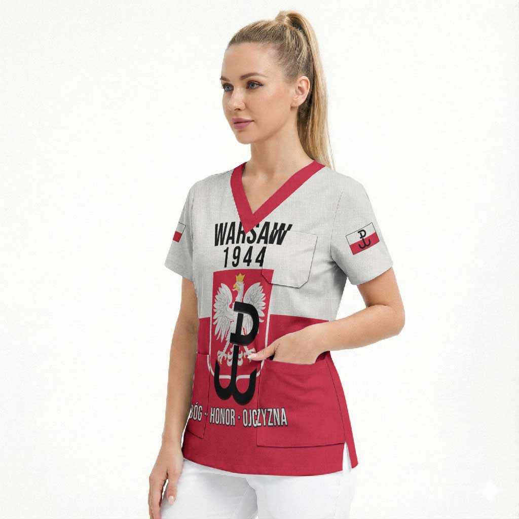 Personalized Warsaw Uprising 1944 Poland Scrub Top White Eagle Kotwica Bóg Honor Ojczyzna