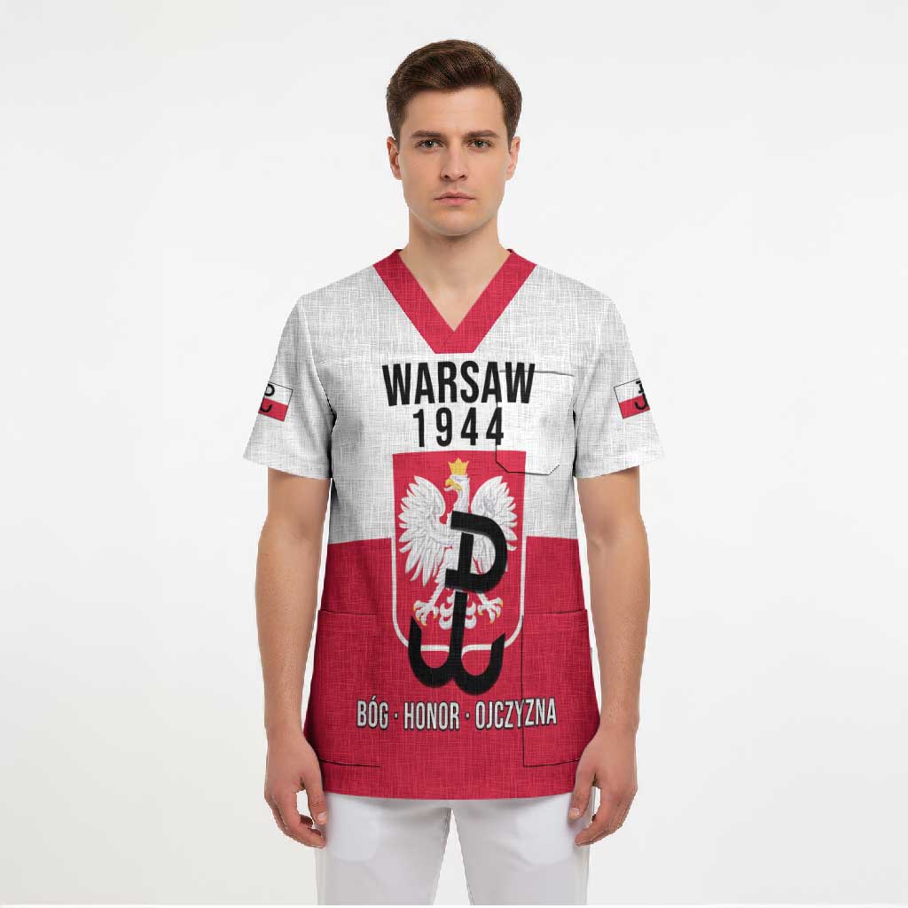 Personalized Warsaw Uprising 1944 Poland Scrub Top White Eagle Kotwica Bóg Honor Ojczyzna