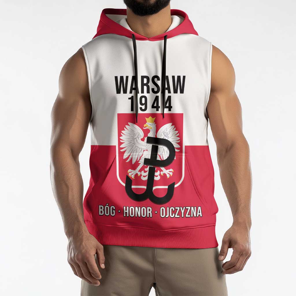 Personalized Warsaw Uprising 1944 Poland Sleeveless Hoodie White Eagle Kotwica Bóg Honor Ojczyzna