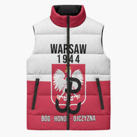 Personalized Warsaw Uprising 1944 Poland Sleeveless Puffer Jacket White Eagle Kotwica Bóg Honor Ojczyzna