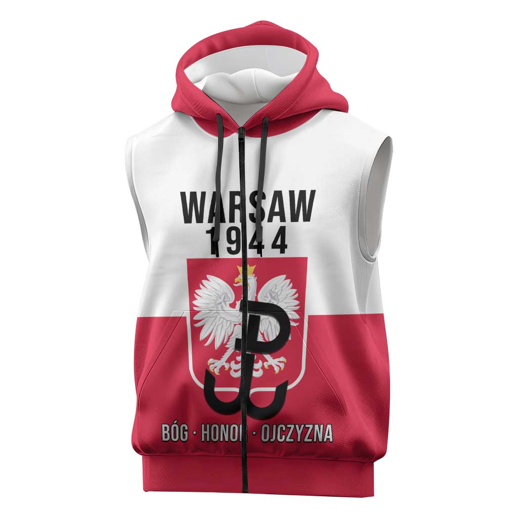 Personalized Warsaw Uprising 1944 Poland Sleeveless Zip Hoodie White Eagle Kotwica Bóg Honor Ojczyzna