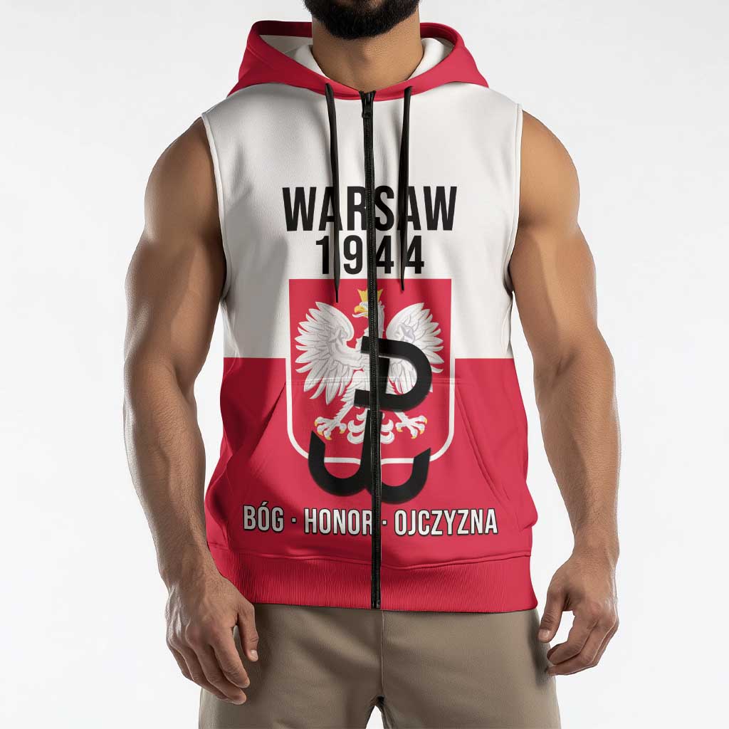 Personalized Warsaw Uprising 1944 Poland Sleeveless Zip Hoodie White Eagle Kotwica Bóg Honor Ojczyzna