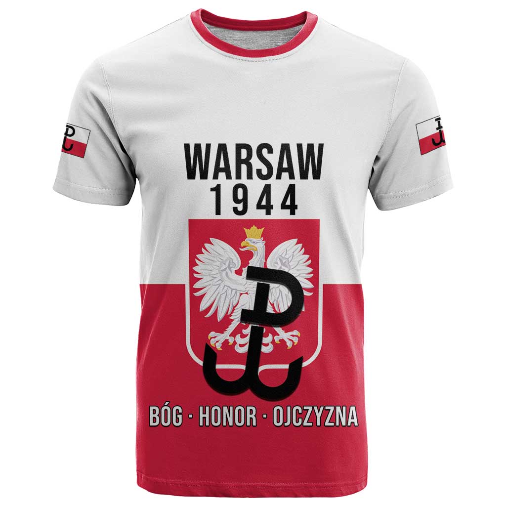 Personalized Warsaw Uprising 1944 Poland T Shirt White Eagle Kotwica Bóg Honor Ojczyzna