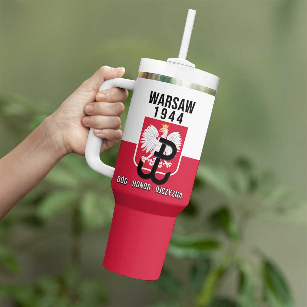 Personalized Warsaw Uprising 1944 Poland Tumbler With Handle White Eagle Kotwica Bóg Honor Ojczyzna