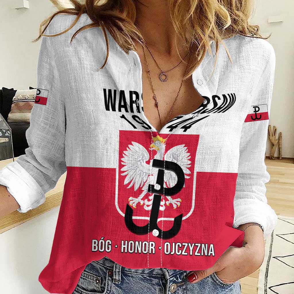 Personalized Warsaw Uprising 1944 Poland Women Casual Shirt White Eagle Kotwica Bóg Honor Ojczyzna
