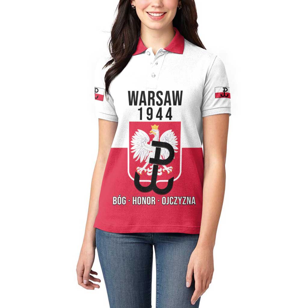 Personalized Warsaw Uprising 1944 Poland Women Polo Shirt White Eagle Kotwica Bóg Honor Ojczyzna
