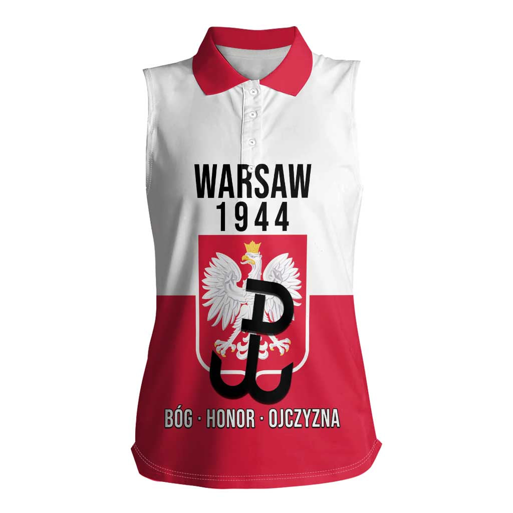 Personalized Warsaw Uprising 1944 Poland Women Sleeveless Polo Shirt White Eagle Kotwica Bóg Honor Ojczyzna