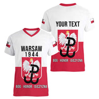 Personalized Warsaw Uprising 1944 Poland Women V-Neck T-Shirt White Eagle Kotwica Bóg Honor Ojczyzna
