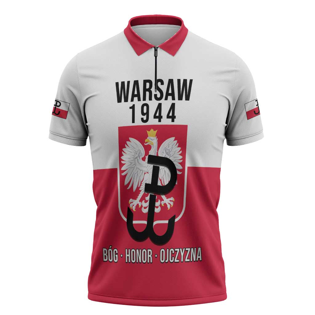 Personalized Warsaw Uprising 1944 Poland Zipper Polo Shirt White Eagle Kotwica Bóg Honor Ojczyzna