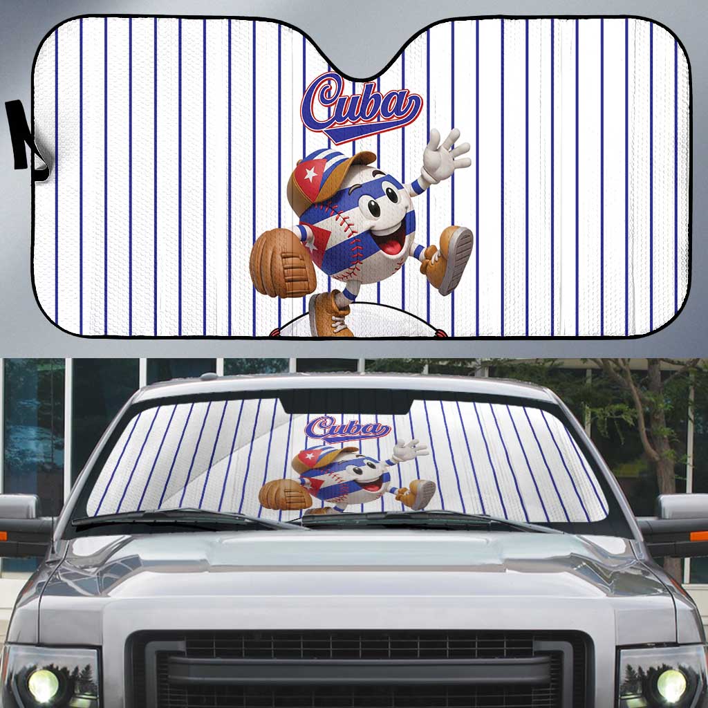 Cuba Baseball Auto Sun Shade Cuban Flag Mascot Design