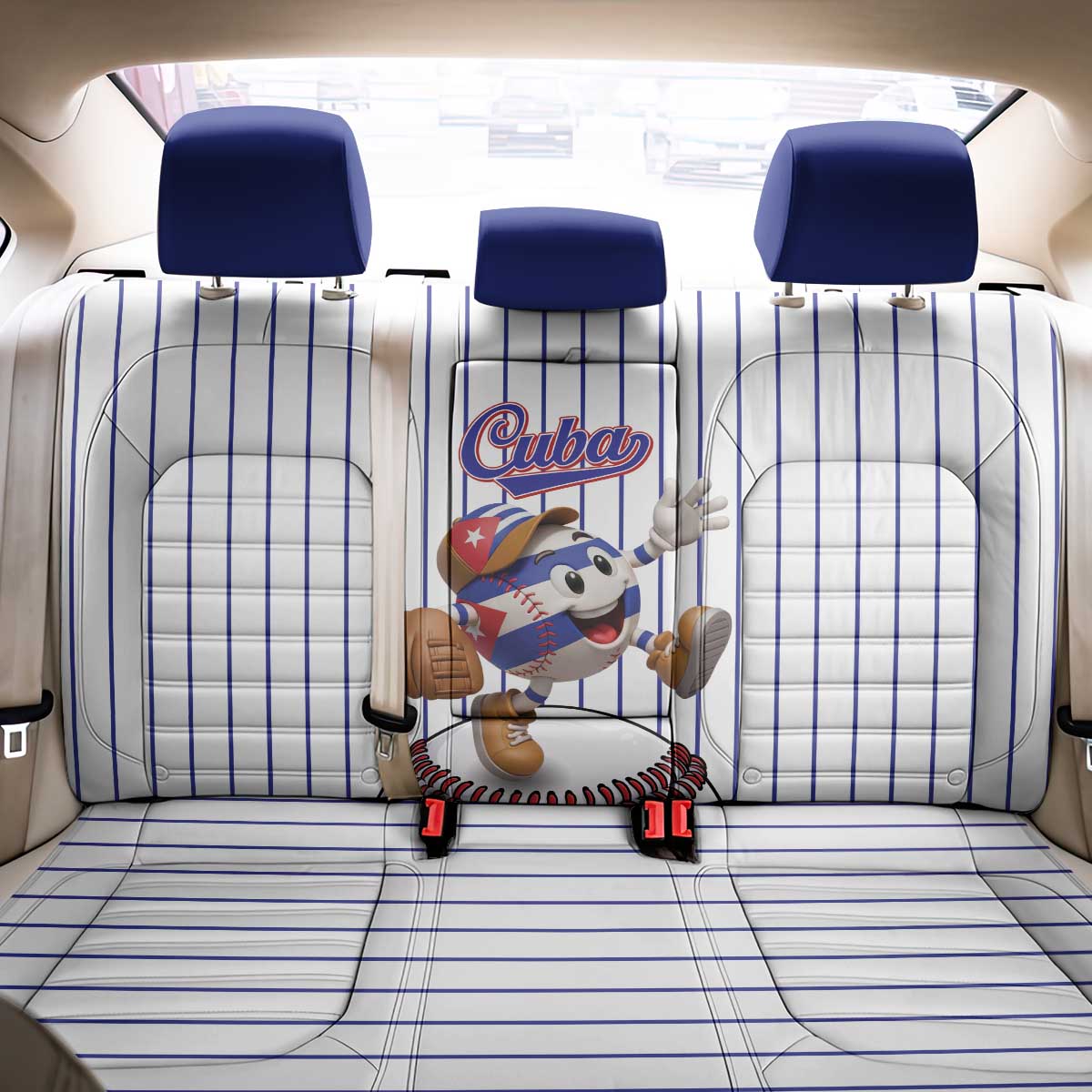 Cuba Baseball Back Car Seat Cover Cuban Flag Mascot Design