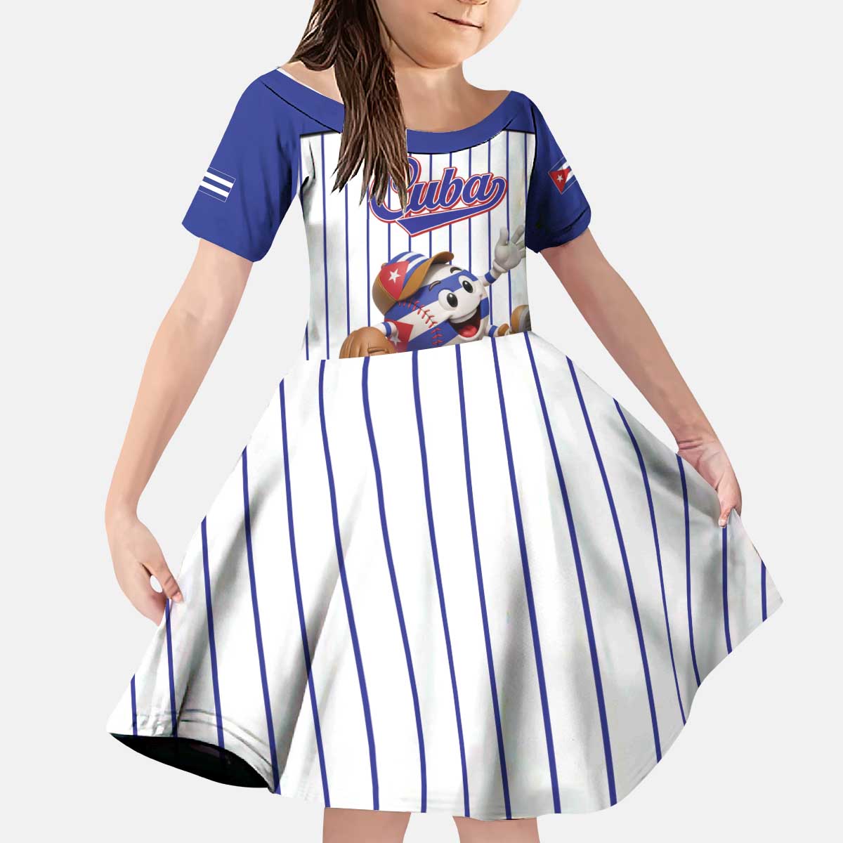 Cuba Baseball Custom Kid Short Sleeve Dress Cuban Flag Mascot Design