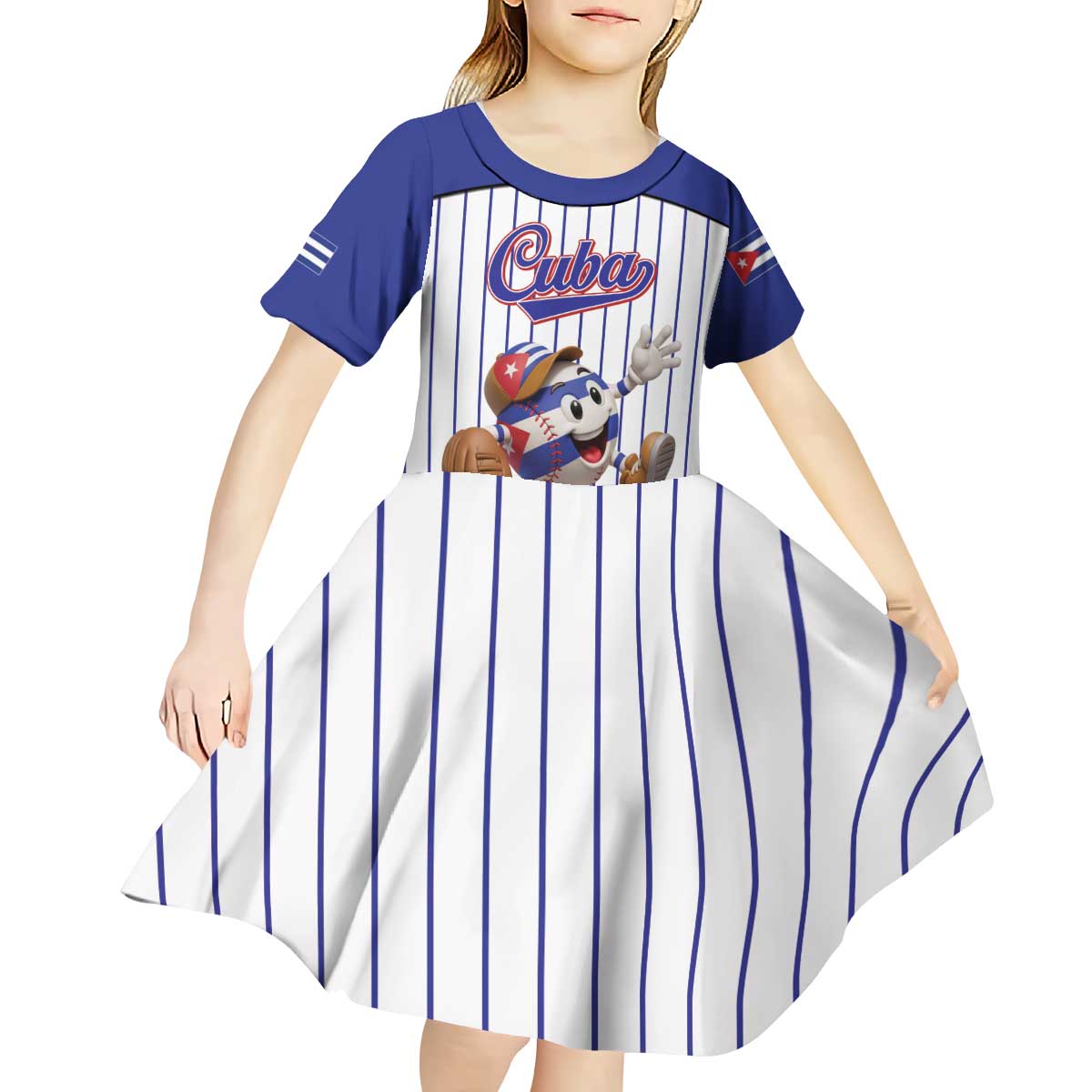 Cuba Baseball Custom Kid Short Sleeve Dress Cuban Flag Mascot Design
